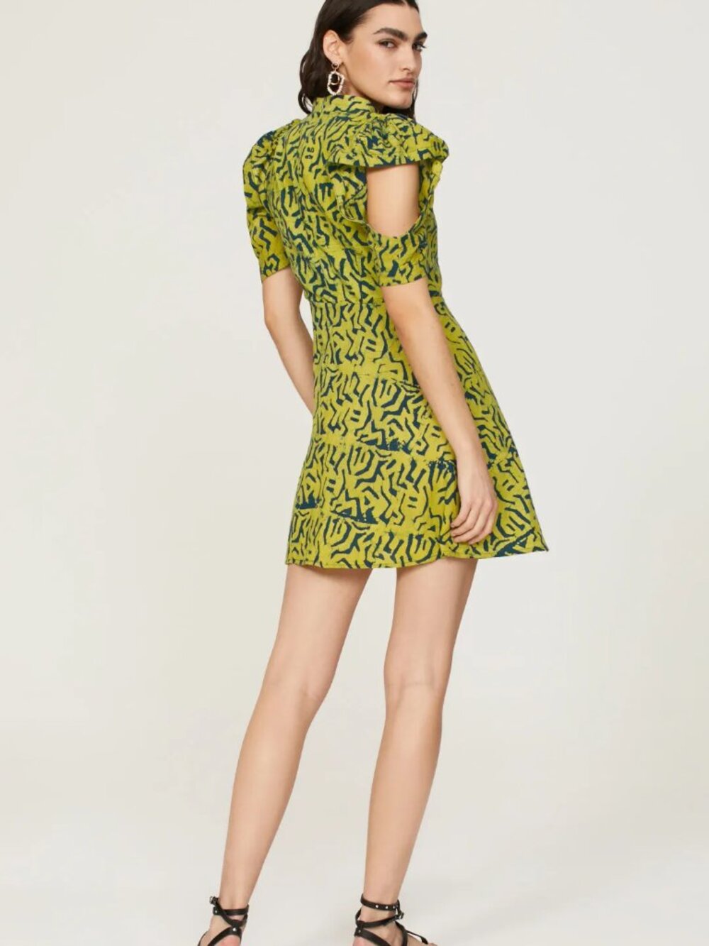 KAHINDO Mali Mini Dress Cotton Hand dyed Adire Print Puff Sleeves Cutout Summer - Picture 7 of 16